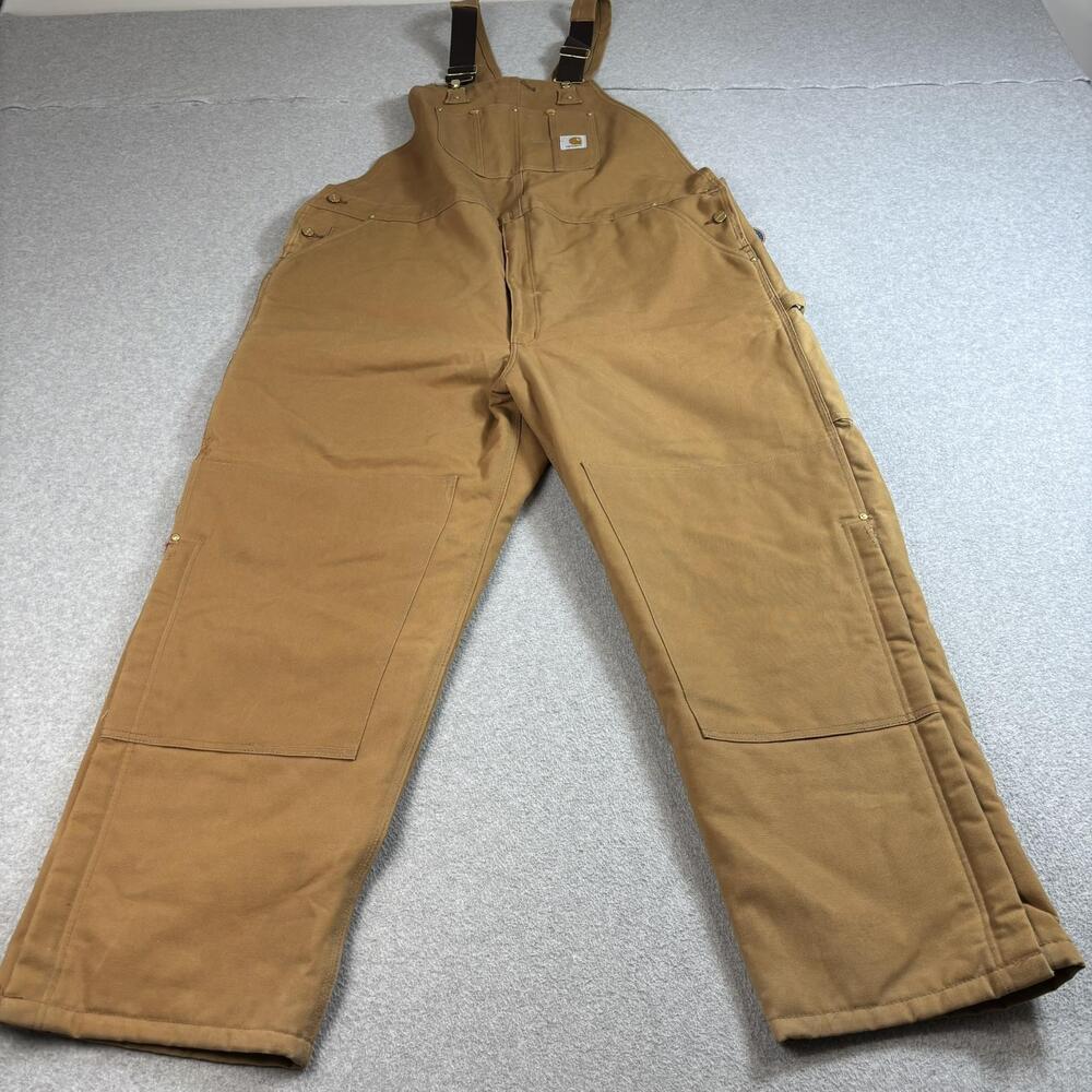 Vintage Carhartt Bib Overalls Men 50x32 Brown Duck Quilt Lined Double Knee USA